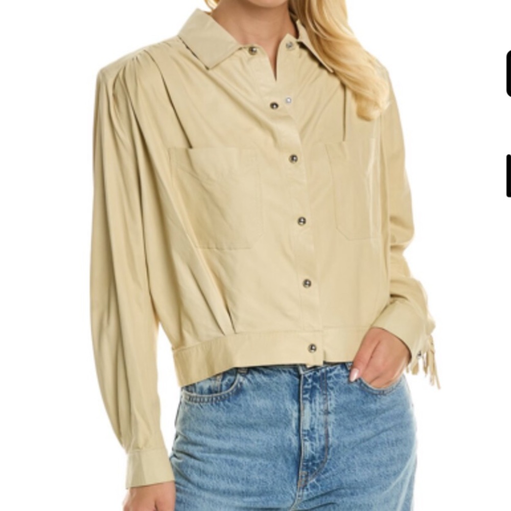 IRO Karana Cream Leather Fringe Shirt Jacket